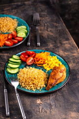 Healthybalanced food plate with chicken and vegetables