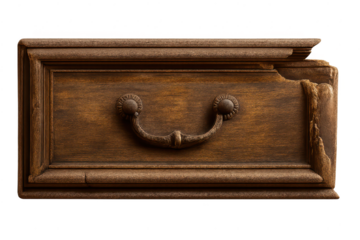 Wooden drawer with handle and transparent background for your designs