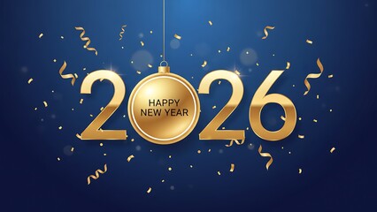 Happy New Year 2026 celebration card design with winter snow and vector star decoration for a holiday xmas sign