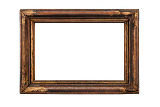 Old dark wood picture frame, with transparent background, border element