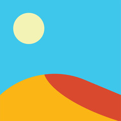 Minimal Abstract Desert Landscape with Sun, Sand Dunes and Blue Sky Background