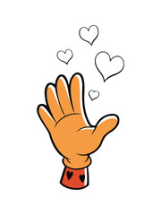 Obraz premium Vintage Hand Blowing Kiss Gesture with Floating Hearts Vector Art