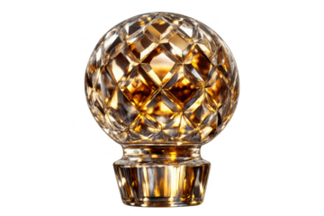 Ornate Glass Finial with a transparent background on a black stage.