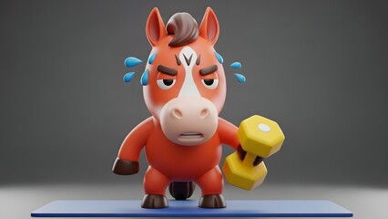 Struggling Horse Character Lifting Dumbbell
