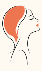 Minimalistic linear drawing of a female profile.