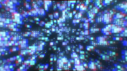 Abstract blue futuristic hi-tech energy particles dots and squares magical bright glowing background