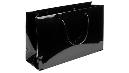 Shiny black shopping bag with handles isolated on a transparent background shiny bag luxury bag glossy bag