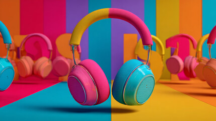 Happy New Year 2025. Year 2025 with headphones symbolizing creativity, inspiration, and idea planning, set against a colorful background.
