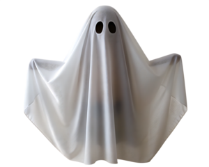 White sheet ghost with oval eyes isolated on a transparent background .PNG.AI GENERATED