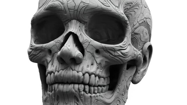 Detailed Skull Sculpture Art Isolated Against White Background Showing Anatomy Art