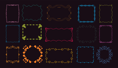 Colorful Decorative Ornamental Frame Collection Vector, Elegant Vintage Borders, Hand Drawn Floral Scroll Frames, Abstract Outline Labels for Invitation, Wedding, Certificate Design