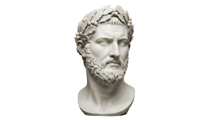 Marble bust of Roman emperor with laurel wreath isolated PNG, ancient sculpture on transparent background, classical art for history projects