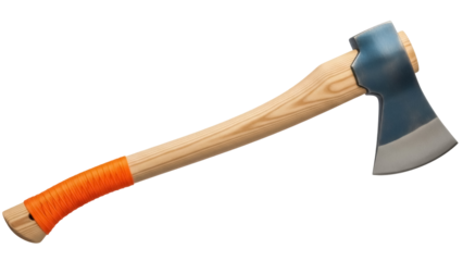 Axe with wooden handle isolated PNG, a sharp tool for chopping wood on transparent background