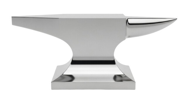 Shiny metal anvil isolated PNG on transparent background, blacksmith tool for forging and shaping metal, heavy duty equipment