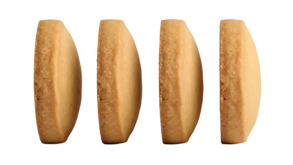 Four shortbread cookies isolated on transparent background, delicious buttery biscuit PNG for snack and dessert concepts