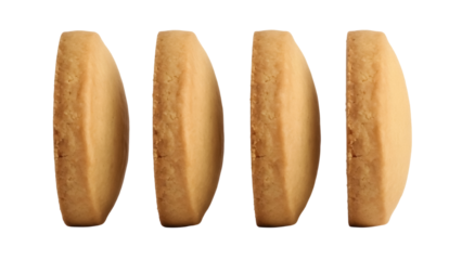 Four shortbread cookies isolated on transparent background, delicious buttery biscuit PNG for snack and dessert concepts