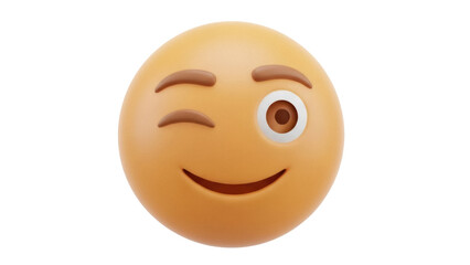 Winking face emoji PNG isolated on transparent background, playful emoticon with one eye closed for social media and messaging