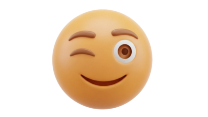 Winking face emoji PNG isolated on transparent background, playful emoticon with one eye closed for social media and messaging