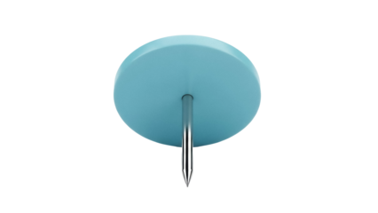 Light blue push pin isolated PNG on transparent background, office supply for bulletin boards and notice boards