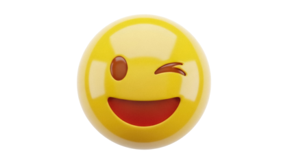 Winking face emoji PNG isolated on transparent background, yellow emoticon with happy expression for social media and design