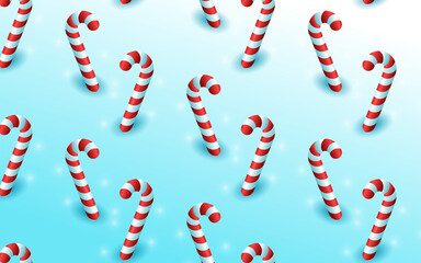 Minimalist Candy Cane Seamless Pattern on Snowy Background