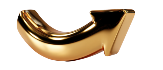 Sleek gold 3d curved arrow design on black background