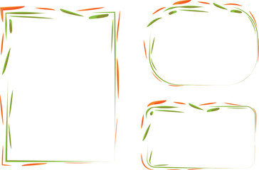 Obraz premium green orange abstract brush dotted lines frames set