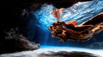 An enchanting underwater perspective reveals the calmness and beauty of ocean life, inviting viewers to explore the serene depths where nature and tranquility coexist harmoniously.