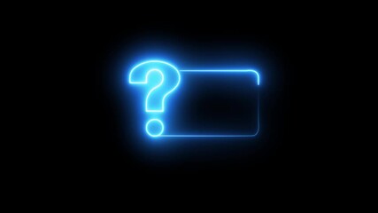  Neon quiz rendering,  mark divertissement in concept animation. Game announcement frame neon message answer ask background. 