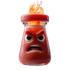 Fiery angry sauce bottle with flaming cap animation