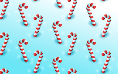 Minimalist Candy Cane Seamless Pattern on Snowy Background