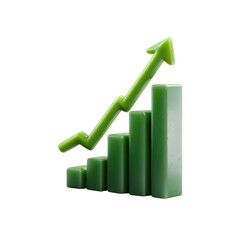 Green bar graph with upward arrow showing growth trend