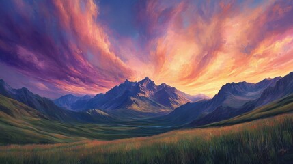Obraz premium Pastel skies above green mountain pass