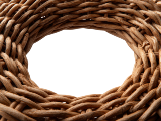 Intricate wicker basket weaving with central opening