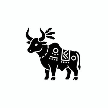 Boi-Bumb&aacute; Estilizado com Penas e Ornamentos Geom&eacute;tricos