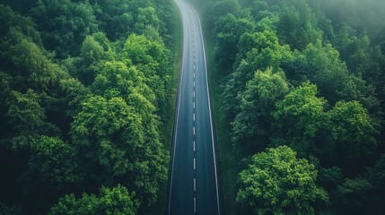 Fototapeta premium View of road from above, green slopes on each side 