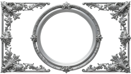 Elegant silver ornate frame with floral details on black background