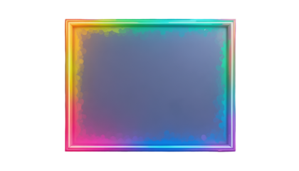 Vibrant rainbow frame with glowing neon lights on black background