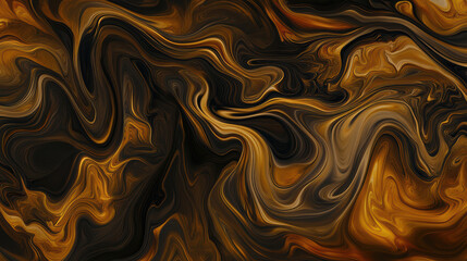 Abstract gold and black liquid marble swirls creating moody flowing texture and warm emotion