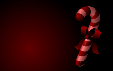 Red Candy Cane with Bow on Minimalist Red Background, Copy Space