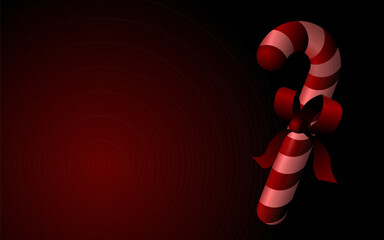 Red Candy Cane with Bow on Minimalist Red Background, Copy Space