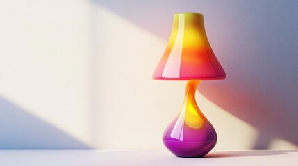 Colorful lamp against white wall with bright sunlight and soft shadows