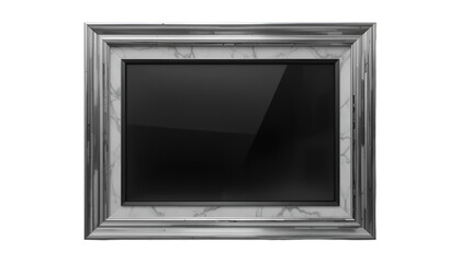 Elegant empty picture frame on black background with marble details