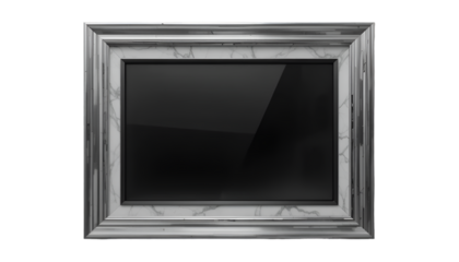Elegant empty picture frame on black background with marble details