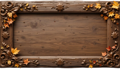 Ornate wooden frame with autumn leaves and floral details
