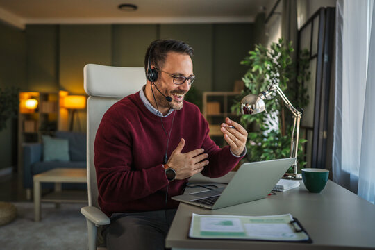 Man working from home during a video call