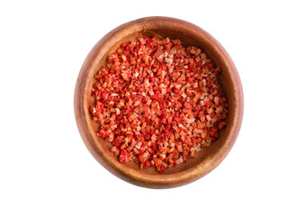 a rustic bowl of freeze-dried strawberry pieces