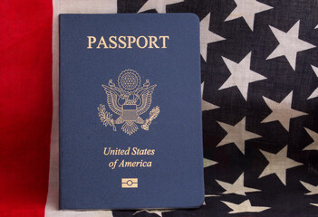 passport of the USA on the background of the flag of the USA