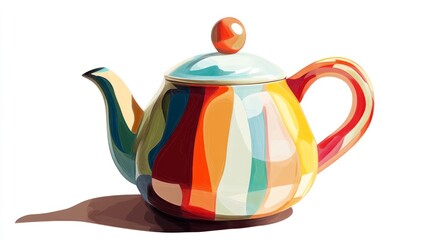 Colorful teapot isolated on white background with shadow and stripes