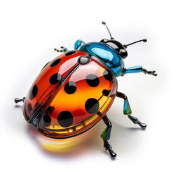 Obraz premium ladybug, glass, colored, lucky, decorative, transparent, insect, ladybird, bug, beetle, animal, nature, red, vector, isolated, illustration, fly, white, macro, black, small, closeup, cartoon, cute, su